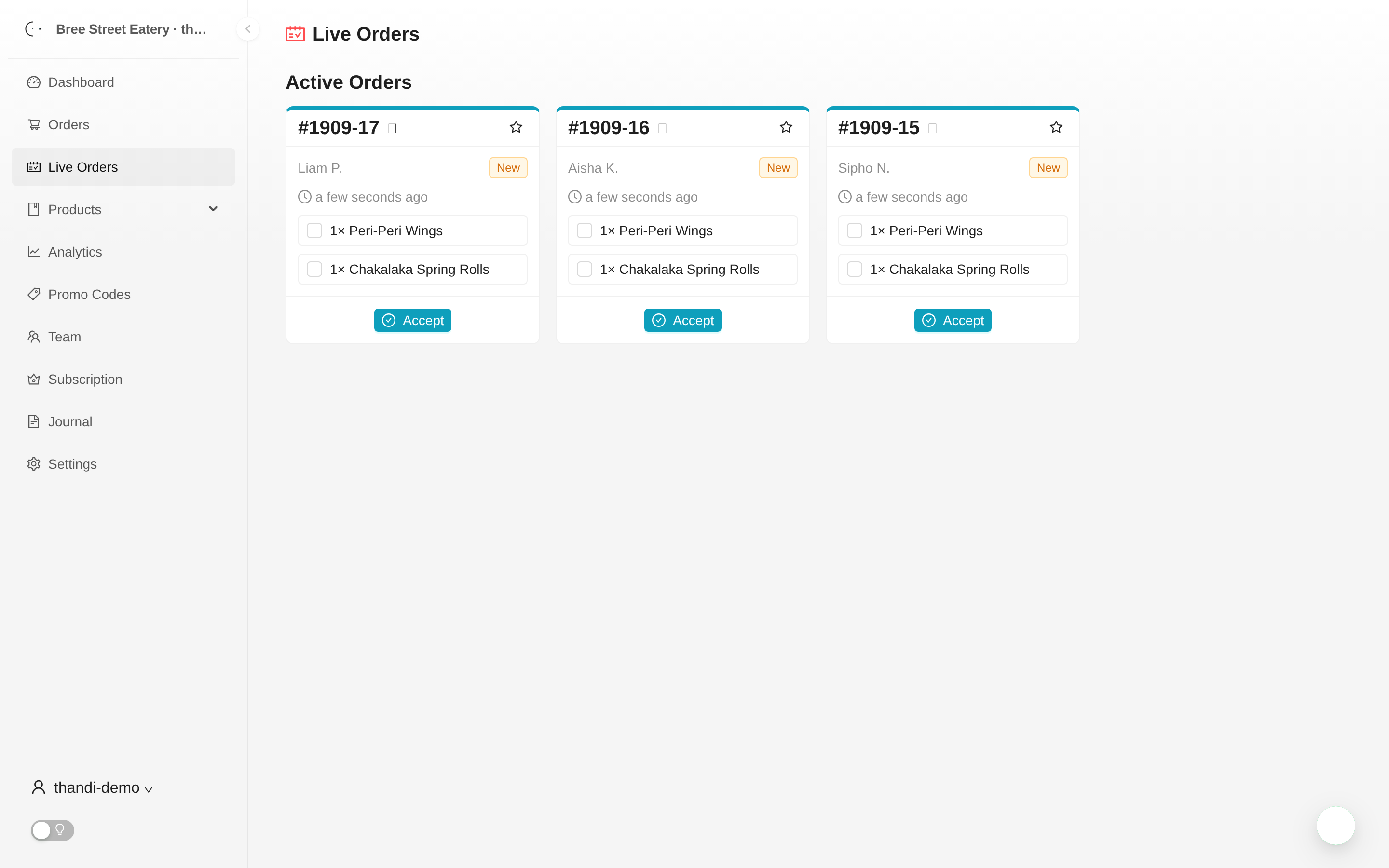 A live order board that never misses a ticket (light mode)